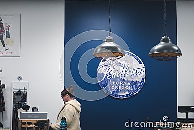 Interior shot of Pendleton store in Woodburn Premium Outlets in USA Editorial Stock Photo