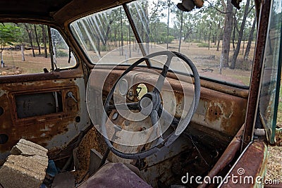 Interior Of Rusted Truck Wreck Stock Photo