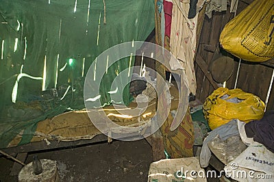 Interior of sleeping quarters for Irene, who is infected with HIV/AIDS at the Pepo La Tumaini Jangwani, HIV/AIDS Community Editorial Stock Photo