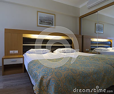 The interior of small hotel room. Editorial Stock Photo