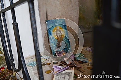 Interior of a small Serbian Orthodox church Editorial Stock Photo