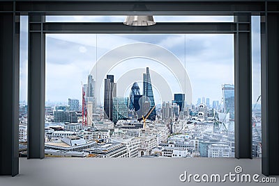 Interior space of modern empty office interior with london city Stock Photo