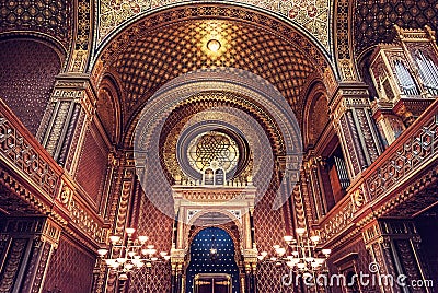 Interior of Spanish synagogue, Prague, red filter Stock Photo