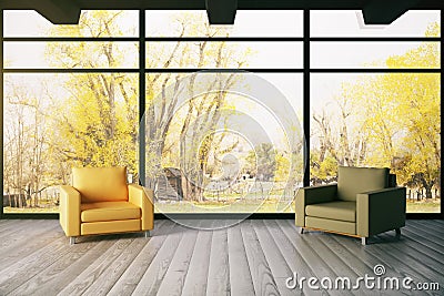 Interior with spring landscape view Stock Photo