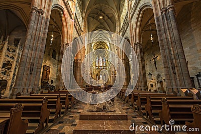 Interior of St. Vitus Cathedral in Prague. Editorial Stock Photo