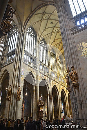 Interior of St. Vitus Cathedral at Prague Castle Editorial Stock Photo