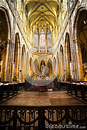 Interior of St. Vitus Cathedral in Prague Editorial Stock Photo