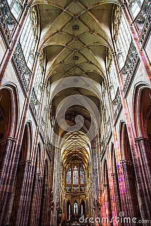 Interior of St. Vitus Cathedral in Prague Stock Photo