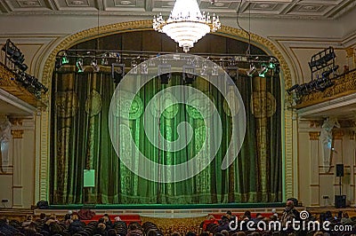 Interior and stage of the Shevchenko theater in the city of Dnipro Editorial Stock Photo