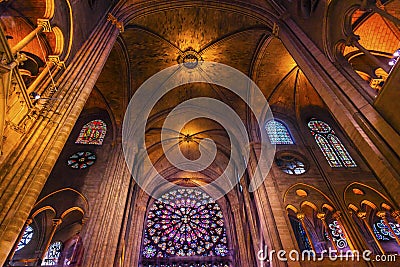 Interior Stained Glass Notre Dame Cathedral Paris France Editorial Stock Photo