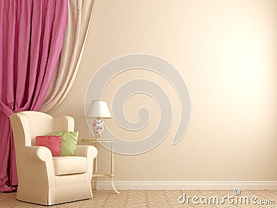 Armchair by the pink curtains Stock Photo