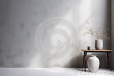 Interior in style Wabi Sabi. Mock up Empty Wall copy space, house design Stock Photo