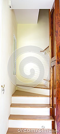 Interior of stylish modern house, Stairs with bright colored woo Stock Photo