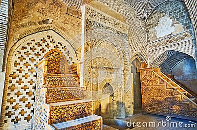 Interior of Sultan Uljayto Hall in Jameh Mosque, Isfahan, Iran Editorial Stock Photo