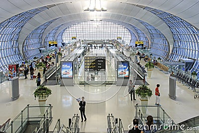 Interior of the Suvarnabhumi Airport of Bangkok, one of two international airports serving Bangkok Editorial Stock Photo