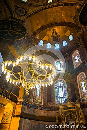 Interior of the temple. Hagia Sophia mosaic of the Virgin and Child, Turkey, Istanbul Editorial Stock Photo