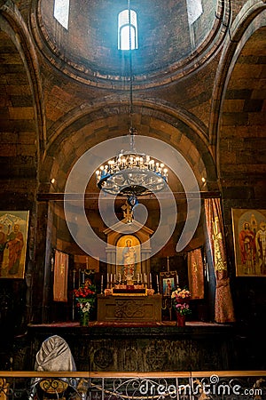 The interior of the temple of the monastery Khor Virap, view of the altar of the temple Stock Photo
