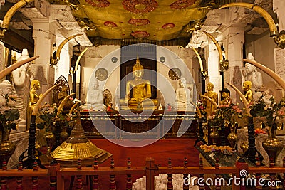 Interior of the Temple of the Sacred Tooth Relic (Sri Dalada Maligwa) in Central Sri Lanka Stock Photo