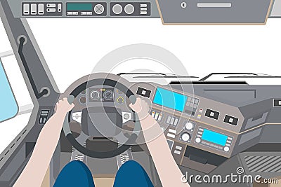 Interior of a truck with a driver Vector Illustration