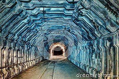 Interior of tunnel in abandoned coal mine Stock Photo