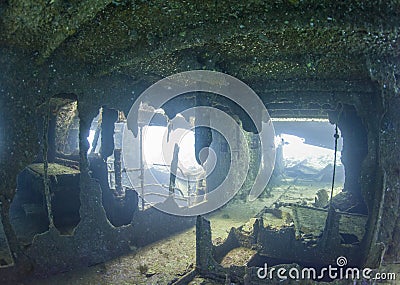 Interior of an underwater shipwreck Stock Photo