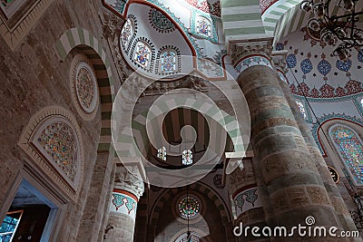 Interior of Uskudar Mihrimah Sultan Mosque. Islamic architecture background Editorial Stock Photo