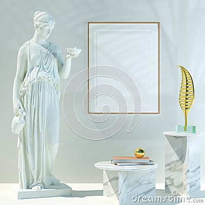 Interior vertical orientation poster mockup with antique greek sculpture Cartoon Illustration