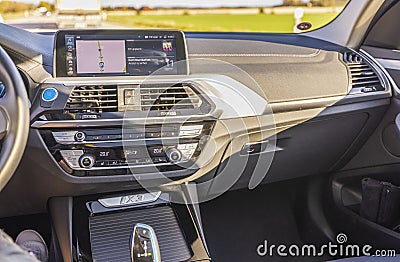 Interior view of BMWiX3 with female on driver seat. Editorial Stock Photo