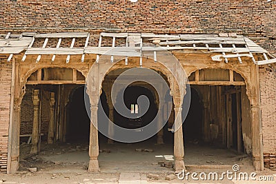 Interior View of the Brick Sandy Arches and Inside Room Ruins of the Derawar Fort, Pakistan Stock Photo