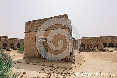 Interior View of the Brick Sandy Arches and Inside Room Ruins of the Derawar Fort, Pakistan Stock Photo
