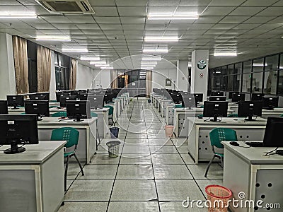 interior view of computer classroom of a university in Wuhan city Editorial Stock Photo