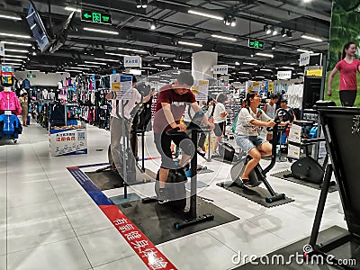 interior view of decathlon sports goods store in Wuhan city Editorial Stock Photo