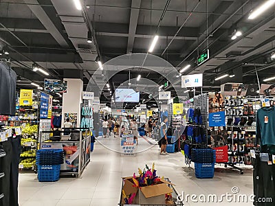 interior view of decathlon sports goods store in Wuhan city Editorial Stock Photo