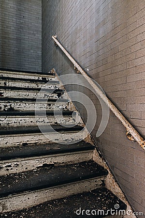 Derelict Staircase - Abandoned Central Islip State Hospital - New York Stock Photo