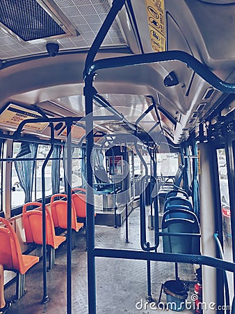 Interior view of empty public bus in wuhan city Editorial Stock Photo