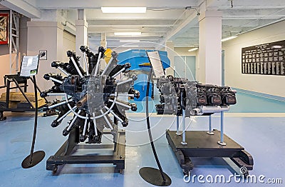 Interior view of a Engine show in the Aviation Museum Editorial Stock Photo