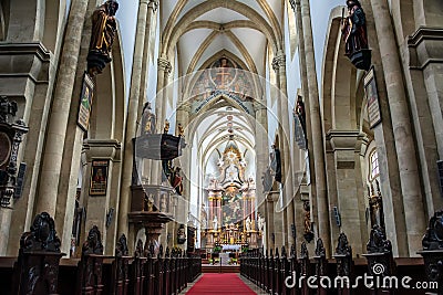 Interior of the Cathedral of Wiener Neustadt, Cathedral of the Assumption of Mary and St. Rupert Editorial Stock Photo