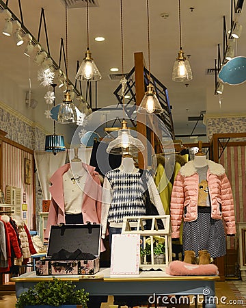 Interior view of female fashion shop Editorial Stock Photo