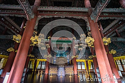 The interior view of the king's hall at Changdeokgung Palace in Seoul, South Korea Stock Photo