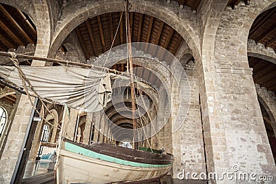 Interior view of Maritime museum in Barcelona . Editorial Stock Photo