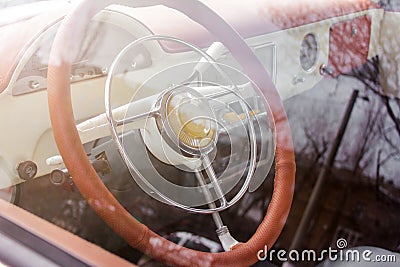 Interior view of old vintage car. Stock Photo