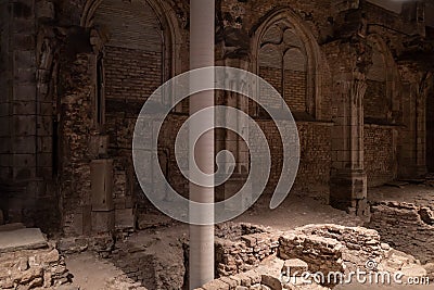 Ruin and remain of former church inside Kolumba in Cologne, Germany. Editorial Stock Photo