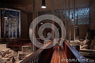 Ruin and remain of former church inside Kolumba in Cologne, Germany. Editorial Stock Photo