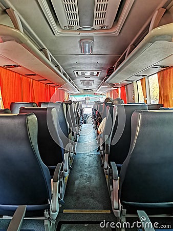 interior view of a school bus in Wuhan Editorial Stock Photo