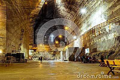 Interior view of Slanic salt mine in Romania Editorial Stock Photo
