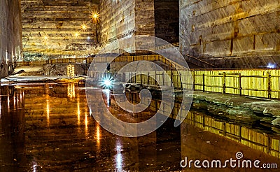 Interior view of Slanic salt mine in Romania Editorial Stock Photo