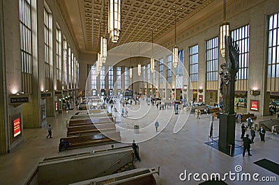 Interior view of 30th Street Station, a national Register of Historic Places, AMTRAK Train Station in Philadelphia, PA Editorial Stock Photo