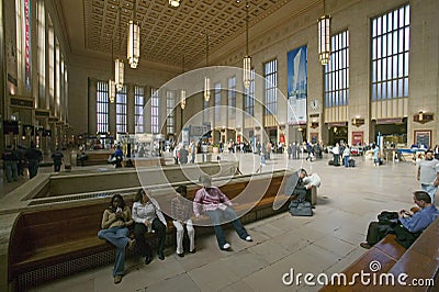 Interior view of 30th Street Station, a national Register of Historic Places, AMTRAK Train Station in Philadelphia, PA Editorial Stock Photo