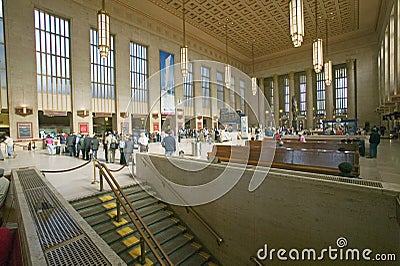 Interior view of 30th Street Station, a national Register of Historic Places, AMTRAK Train Station in Philadelphia, PA Editorial Stock Photo