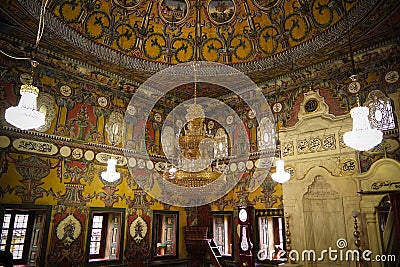 interior view to Spotted Mosque Alaca Cami Kalkandelen aka painted mosque, Tetovo, North Macedonia Stock Photo